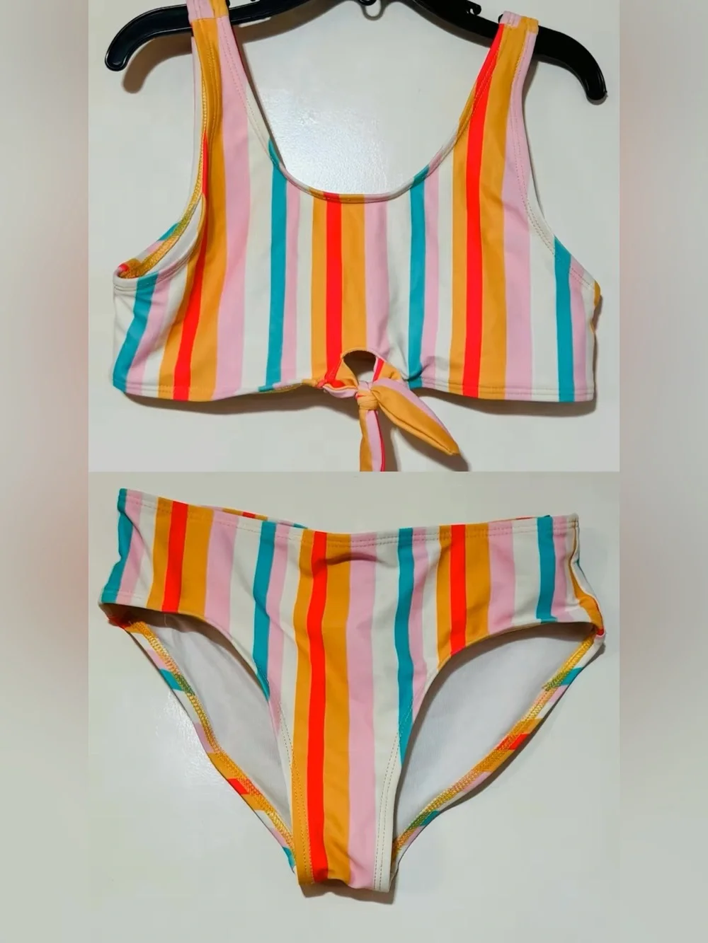 Old Navy Girls Multicolor Stripe Bikini Set - Pink, Yellow, Orange, Teal, Red